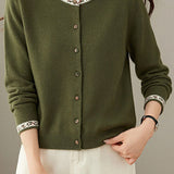 Chic Crew Neck Jacquard Knit Cardigan