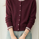 Chic Crew Neck Jacquard Knit Cardigan