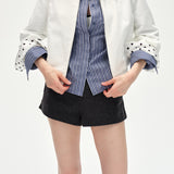 Casual Stand Collar Colorblock Polka Dot Jacket
