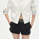 Casual Stand Collar Colorblock Polka Dot Jacket