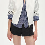 Casual Stand Collar Colorblock Polka Dot Jacket