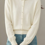 Delicate Beaded Crew Neck Long Sleeve Knit Cardigan