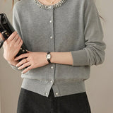 Delicate Beaded Crew Neck Long Sleeve Knit Cardigan
