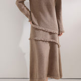 Elegant Fringe Knit Sweater and Skirt Set
