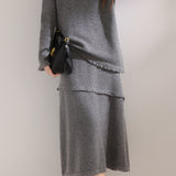 Elegant Fringe Knit Sweater and Skirt Set