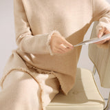 Elegant Fringe Knit Sweater and Skirt Set
