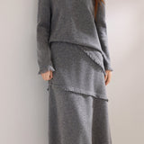 Elegant Fringe Knit Sweater and Skirt Set