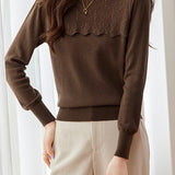 Chic Mock Neck Rhinestone Cable Knit Sweater