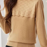 Chic Mock Neck Rhinestone Cable Knit Sweater