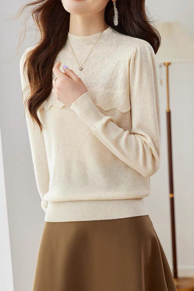 Chic Mock Neck Rhinestone Cable Knit Sweater