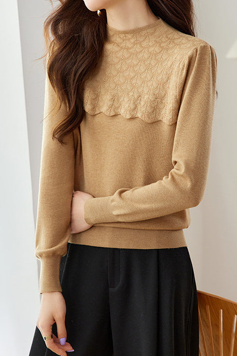 Chic Mock Neck Rhinestone Cable Knit Sweater