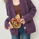 Delicate V-Neck Sequin Floral Button Knit Cardigan