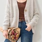 Delicate V-Neck Sequin Floral Button Knit Cardigan