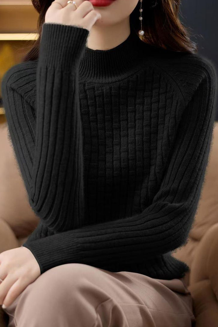 Chic Versatile Mock Neck Long Sleeve Knit Sweater