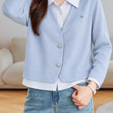 Casual Striped Collared Layered Look Knit Cardigan