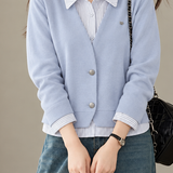 Casual Striped Collared Layered Look Knit Cardigan