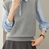 Casual Striped Collared Layered Look Knit Sweater