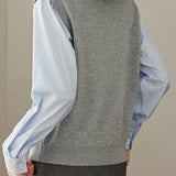 Casual Striped Collared Layered Look Knit Sweater