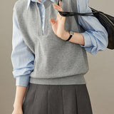 Casual Striped Collared Layered Look Knit Sweater