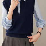 Casual Striped Collared Layered Look Knit Sweater