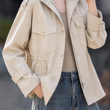 Casual Ruched Waist Flap Pocket Jacket