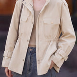 Casual Ruched Waist Flap Pocket Jacket