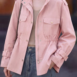 Casual Ruched Waist Flap Pocket Jacket