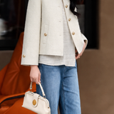 Elegant Tweed Style Metal Button Jacket