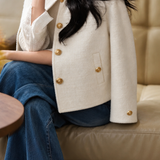 Elegant Tweed Style Metal Button Jacket