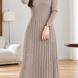 Elegant Mock Neck Lace Panel Long Sleeve Knit Dress