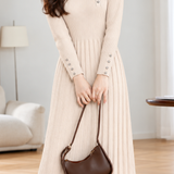 Elegant Mock Neck Lace Panel Long Sleeve Knit Dress