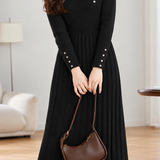 Elegant Mock Neck Lace Panel Long Sleeve Knit Dress