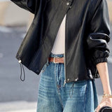 Casual Stand Collar Cropped Faux Leather Jacket