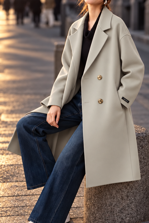 Chic Versatile Long Collared Wool Blend Coat