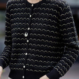 Chic Versatile Crew Neck Wave Textured Knit Cardigan