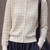 Chic Versatile Crew Neck Wave Textured Knit Cardigan