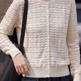 Chic Versatile Crew Neck Wave Textured Knit Cardigan