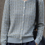 Chic Versatile Crew Neck Wave Textured Knit Cardigan