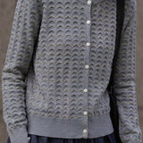 Chic Versatile Crew Neck Wave Textured Knit Cardigan
