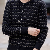 Chic Versatile Crew Neck Wave Textured Knit Cardigan