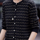 Chic Versatile Crew Neck Wave Textured Knit Cardigan