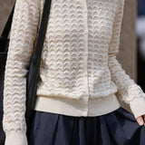 Chic Versatile Crew Neck Wave Textured Knit Cardigan
