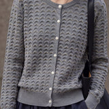 Chic Versatile Crew Neck Wave Textured Knit Cardigan