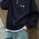 Casual Plaid Collared Half Zip Cartoon Embroidered Sweatshirt