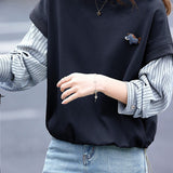 Casual Crew Neck Layered Look Striped Panel Sweatshirt