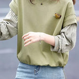 Casual Crew Neck Layered Look Striped Panel Sweatshirt