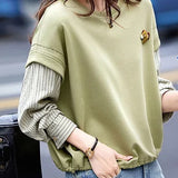 Casual Crew Neck Layered Look Striped Panel Sweatshirt