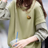 Casual Crew Neck Layered Look Striped Panel Sweatshirt
