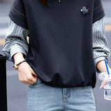 Casual Crew Neck Layered Look Striped Panel Sweatshirt