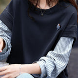 Casual Crew Neck Layered Look Striped Panel Sweatshirt